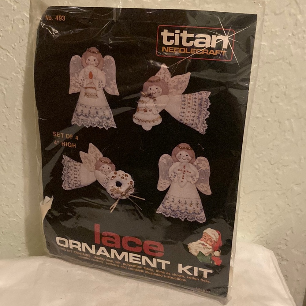 Titan Needlecraft Lace Angel Ornament Kit Christmas Craft Number 493 Set Of 4